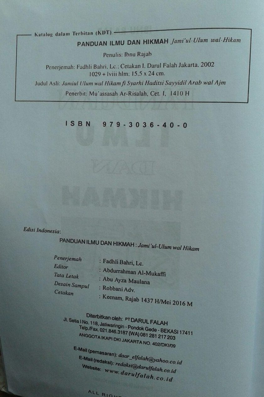 Buku Panduan Ilmu Dan Hikmah (Jami’ul Ulum Wal Hikam) isi 4