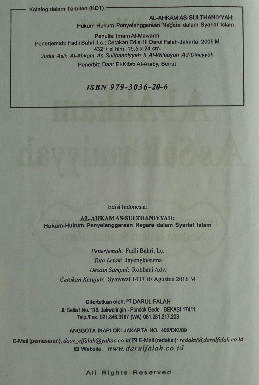 Buku Al Ahkam As Sulthaniyyah isi 2