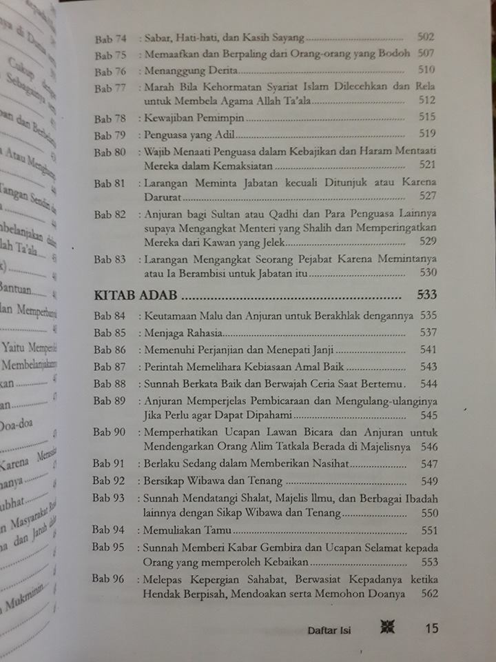 Buku Terjemah Riyadhus Shalihin Imam An-Nawawi Daftar Isi 2