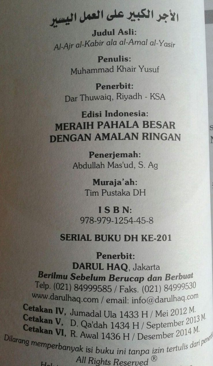 Buku Meraih Pahala Besar dengan Amalan Ringan isi 3