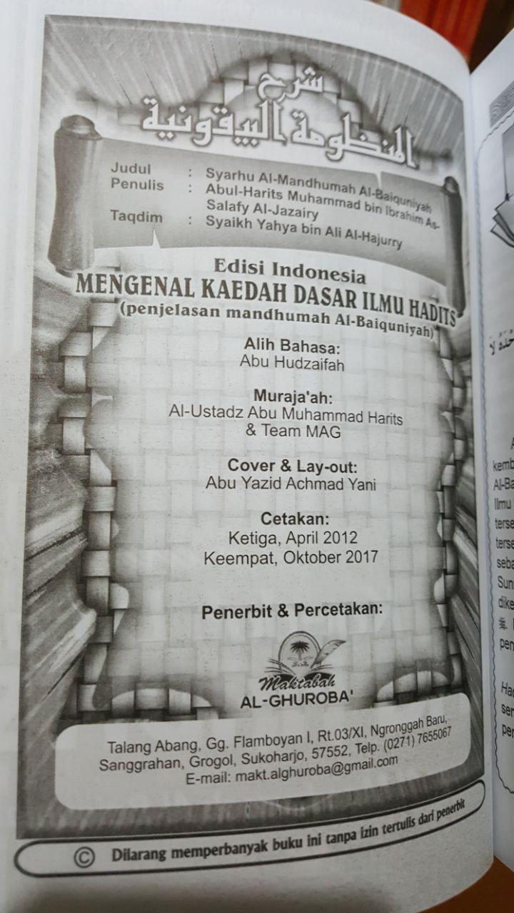 Buku Mengenal Kaedah Dasar Ilmu Hadits Penjelasan Al-Mandhumah Al-Baiquniyah isi