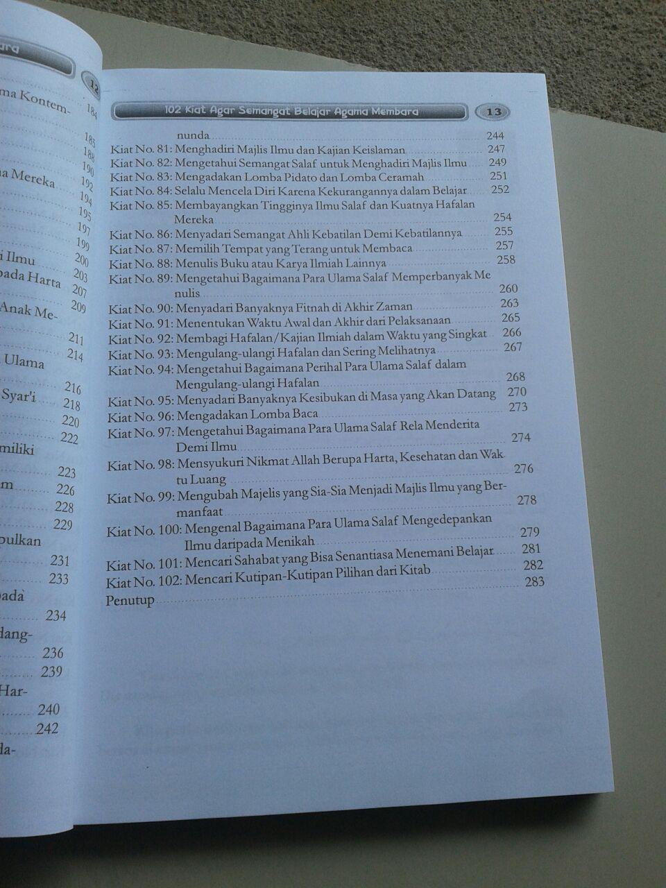 Buku 102 Kiat Agar Semangat Belajar Agama Membara isi
