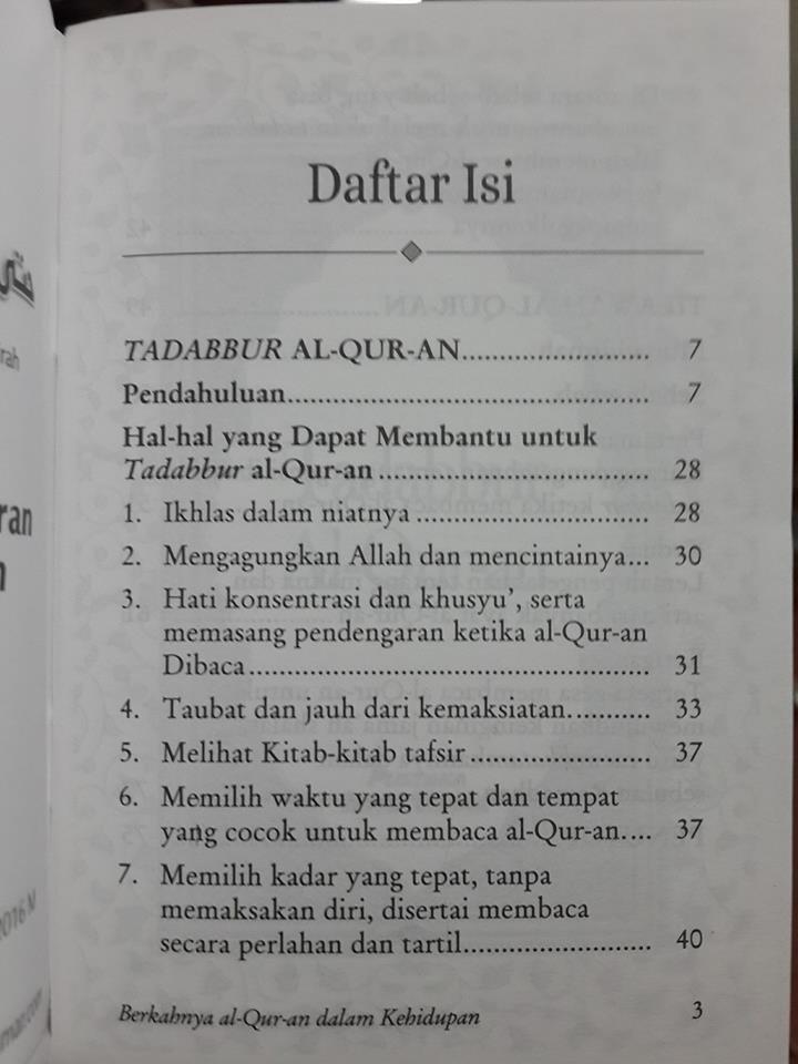 Buku Saku Berkahnya Al-Qur'an Dalam Kehidupan Daftar Isi