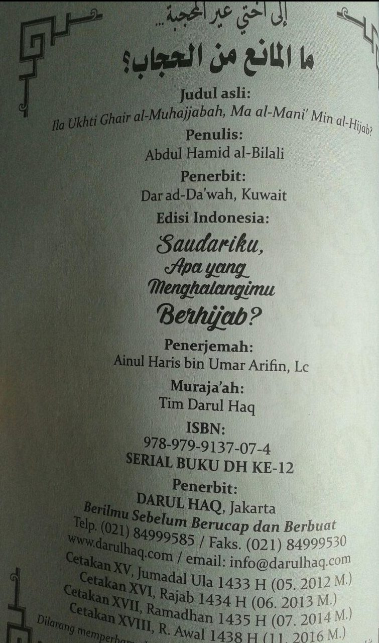 Buku Saudariku Apa Yang Menghalangimu Berhijab isi