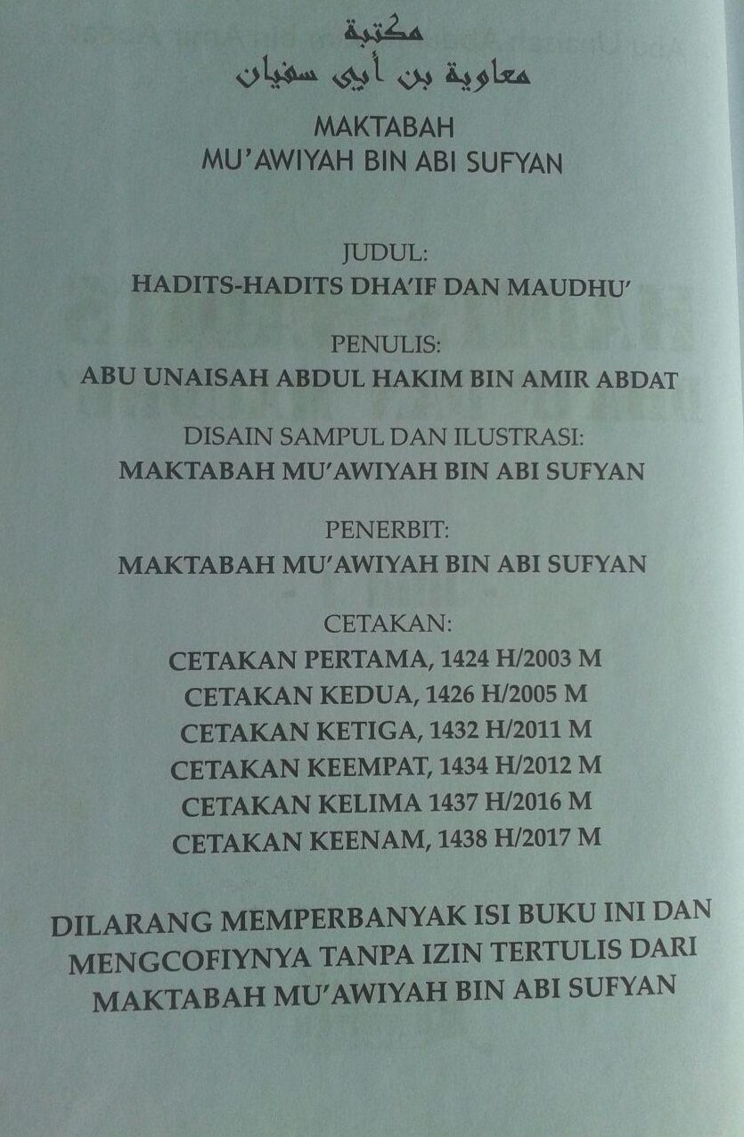 Buku Hadits-Hadits Dhaif dan Maudhu (2 Jilid) isi 2