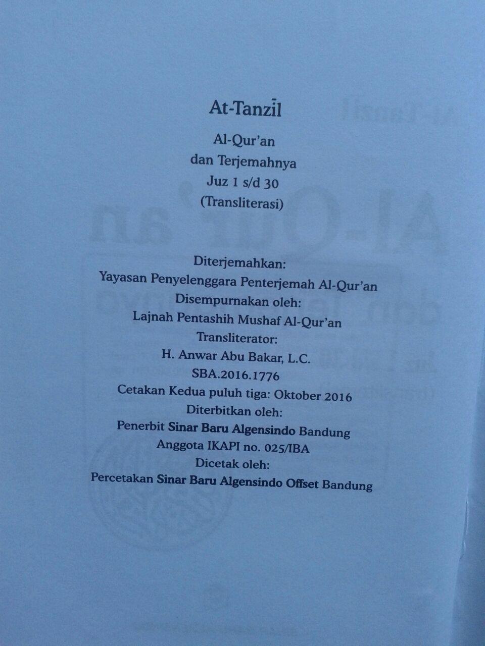 Al-Qur'an Dan Terjemahnya Serta Transliterasi At-Tanzil isi 2