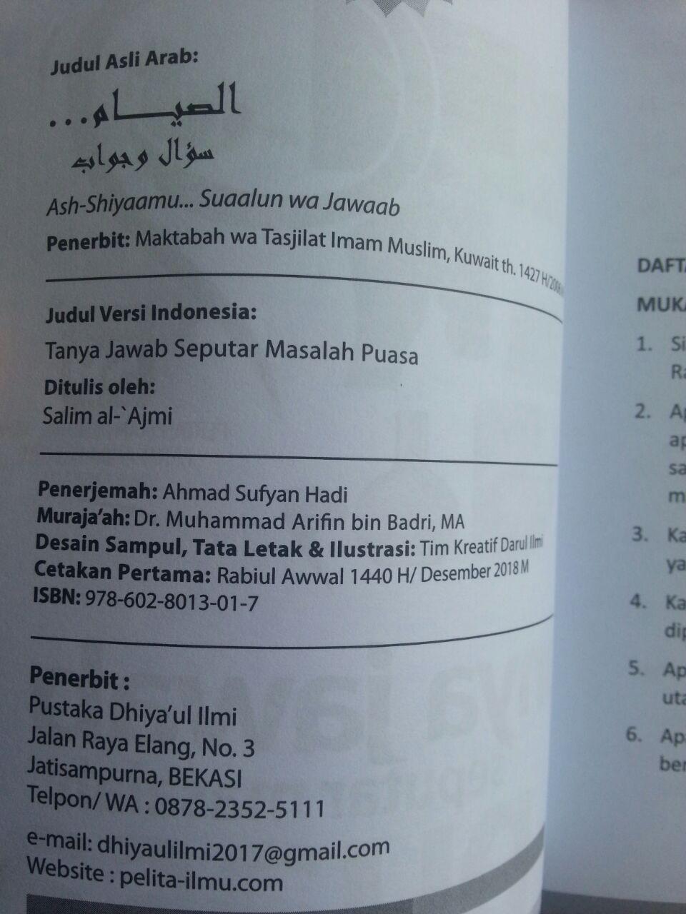 Buku Tanya Jawab Seputar Masalah Puasa isi