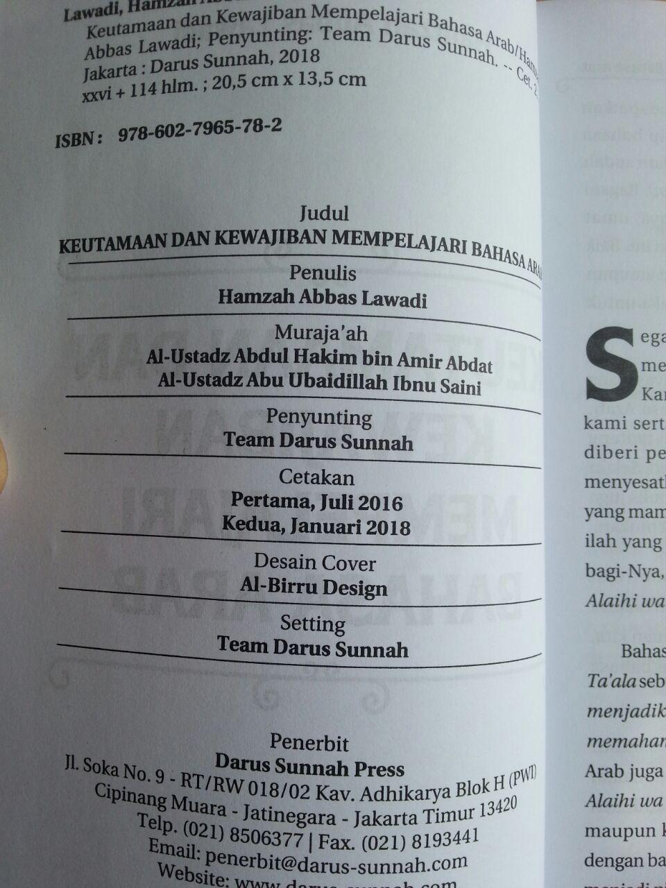 Buku Keutamaan dan Kewajiban Mempelajari Bahasa Arab isi