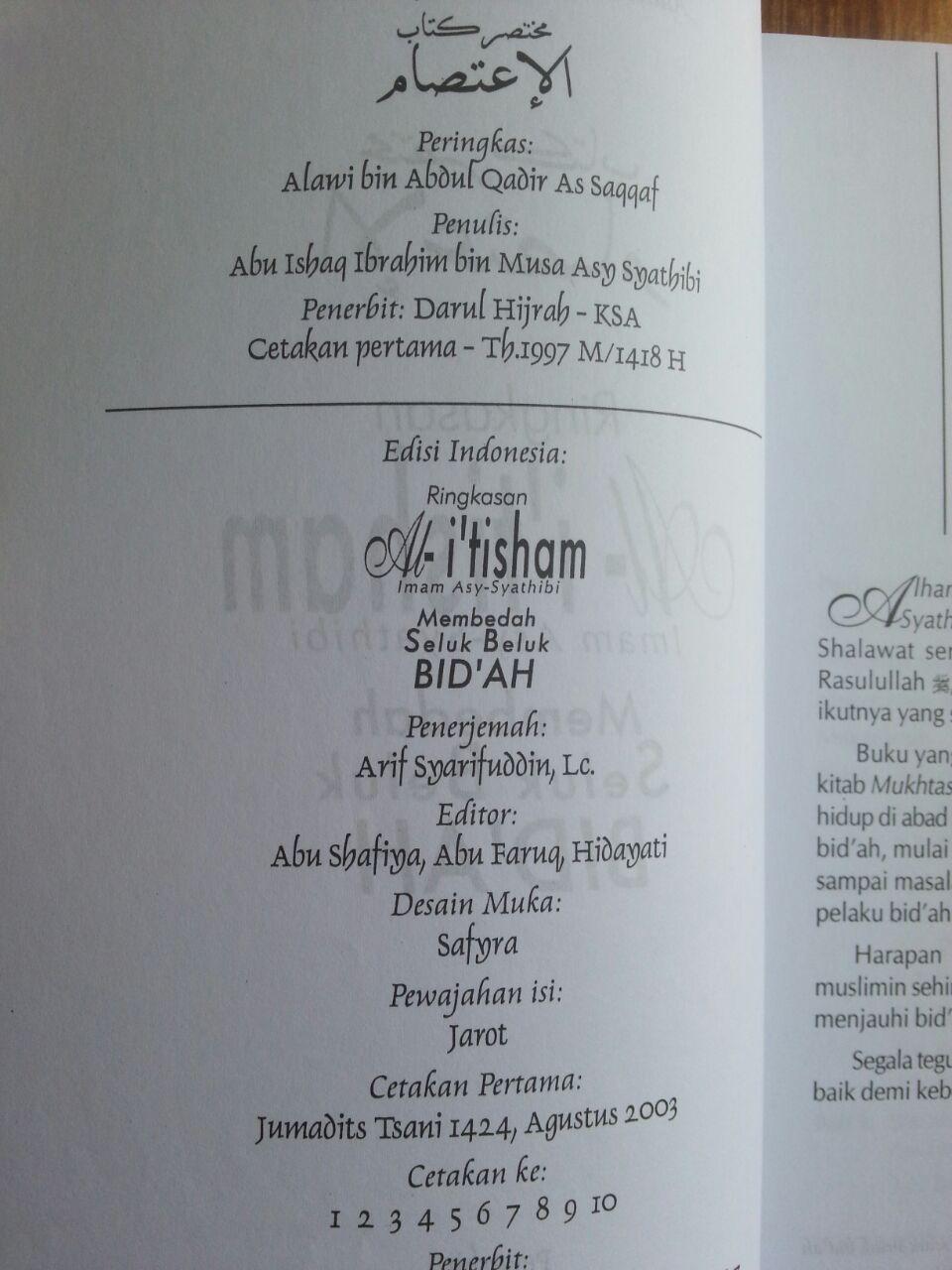 Buku Ringkasan Al-I’tisham (Membedah Seluk Beluk Bidah) isi