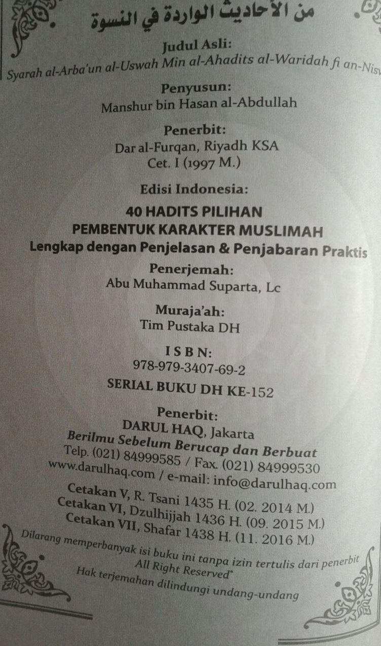 Buku 40 Hadits Pilihan Pembentuk Karakter Muslimah isi 2
