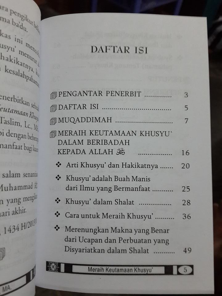 Buku Saku Meraih Keutamaan Khusyu Menurut Quran Sunnah Daftar Isi