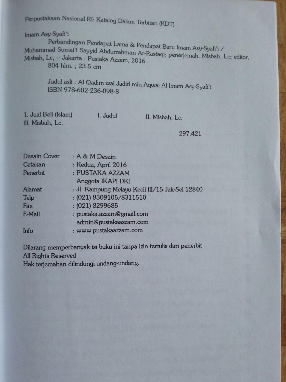 Buku Perbandingan Pendapat Lama Dan Pendapat Baru Imam Asy-Syafi'i isi 2