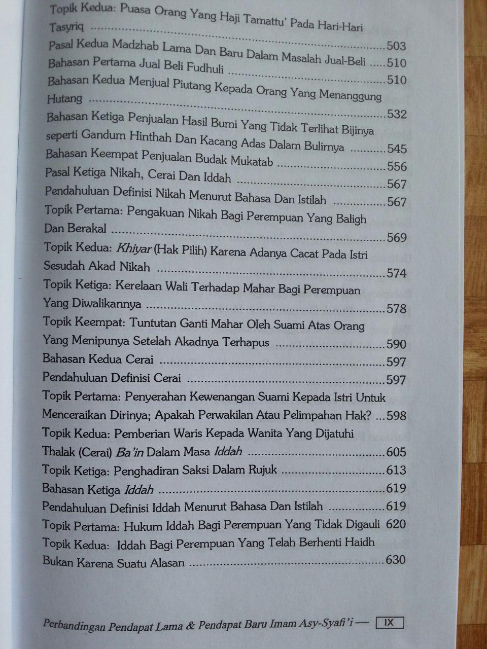 Buku Perbandingan Pendapat Lama Dan Pendapat Baru Imam Asy-Syafi'i isi