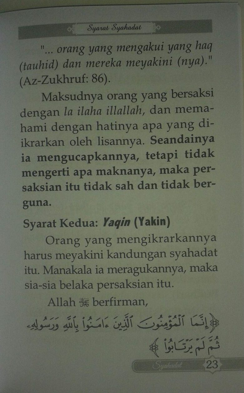 Buku Saku Penjelasan Mendasar Dua Kalimat Syahadat isi 3