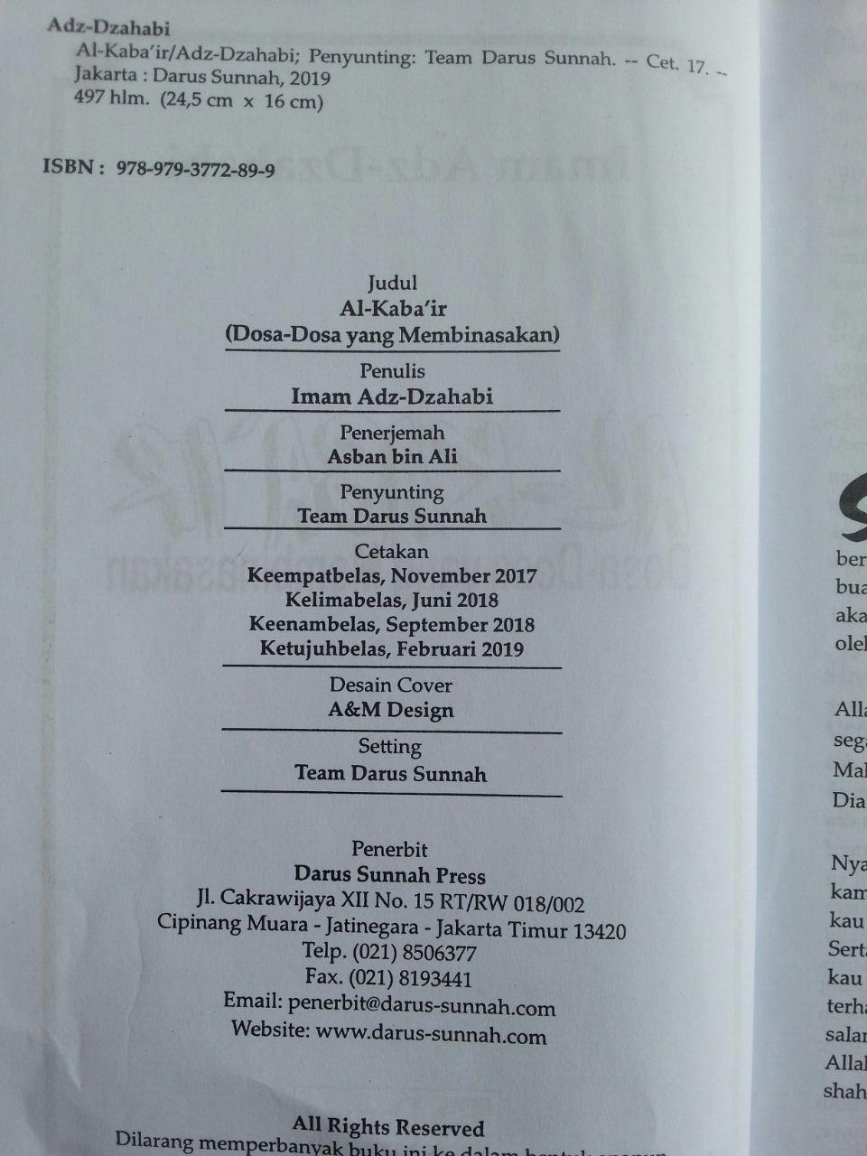 Buku Al-Kaba'ir Dosa-Dosa Yang Membinasakan isi 2