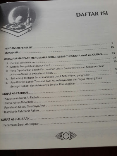 Buku Asbabun Nuzul Penjelasan Lengkap Sebab Turunnya Ayat Al-Quran Cover Daftar Isi