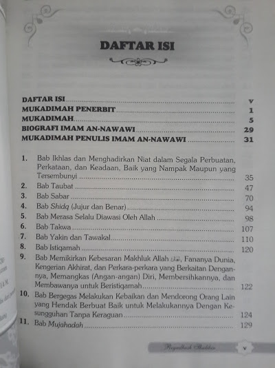 Buku Terjemah Riyadhus Shalihin Imam Nawawi Daftar Isi