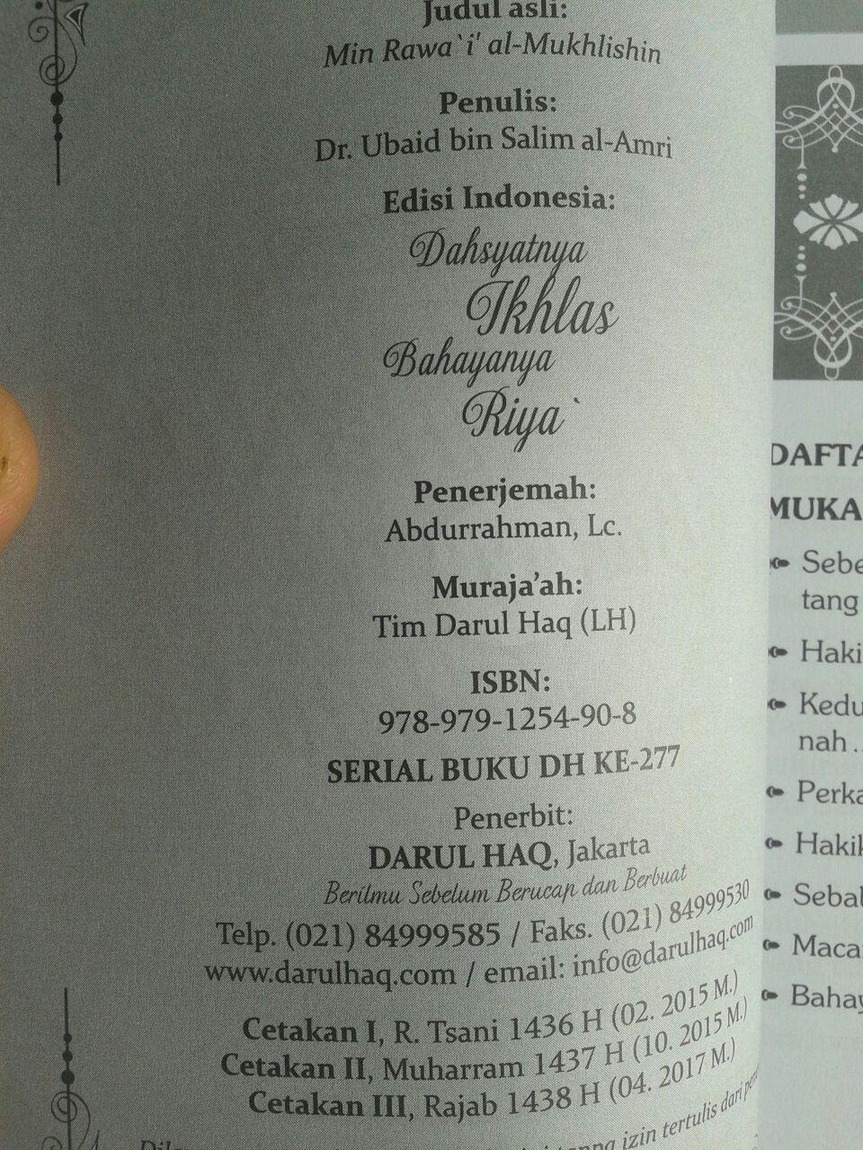 Buku Dahsyatnya Ikhlas Bahayanya Riya isi 3