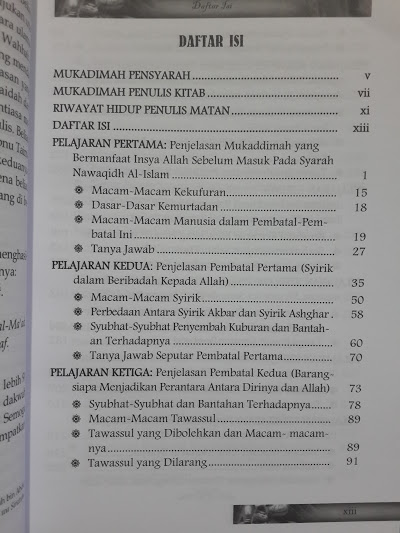 Buku Penjelasan Pembatal Keislaman Daftar Isi