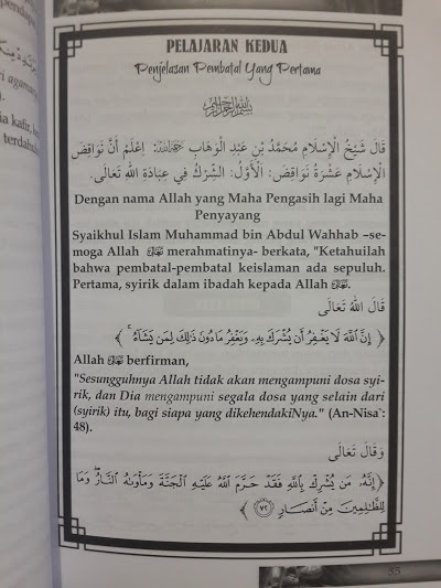 Buku Penjelasan Pembatal Keislaman Isi