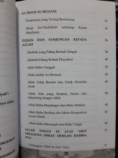 Buku Aqidah Imam Al-Muzani Murid Imam Asy-Syafi'i Daftar Isi