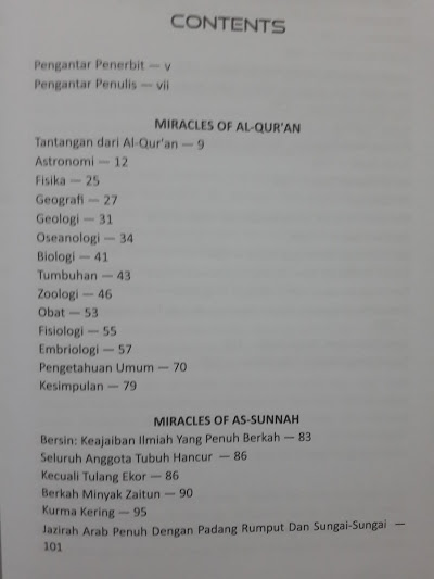 Buku Miracles Of Al-Qur'an & As-Sunnah Daftar Isi