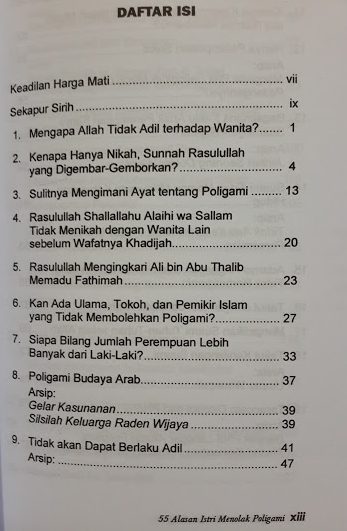 Buku 55 Alasan Istri Menolak Poligami Daftar Isi