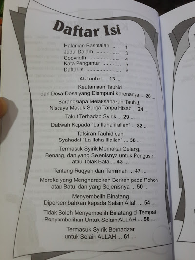 Buku Kitab Tauhid Syaikh Muhammad At-Tamimi Daftar Isi