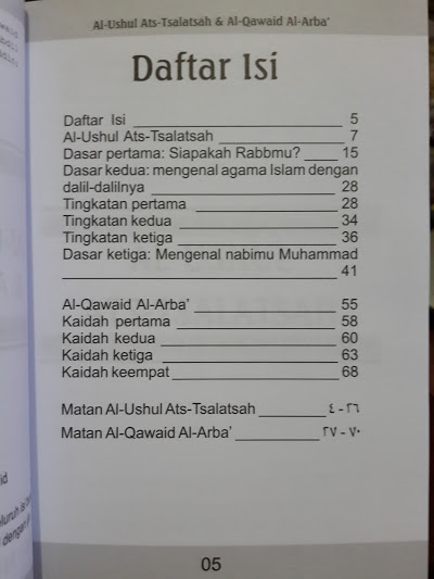 Buku Saku Terjemah Dan Matan Ushul Tsalatsah Qawaid Arba Daftar Isi