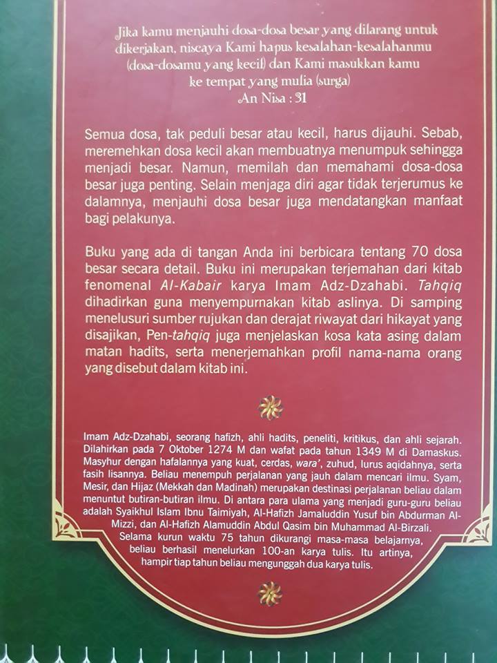 Buku Al-Kabair Dosa Dosa Besar Cover 2