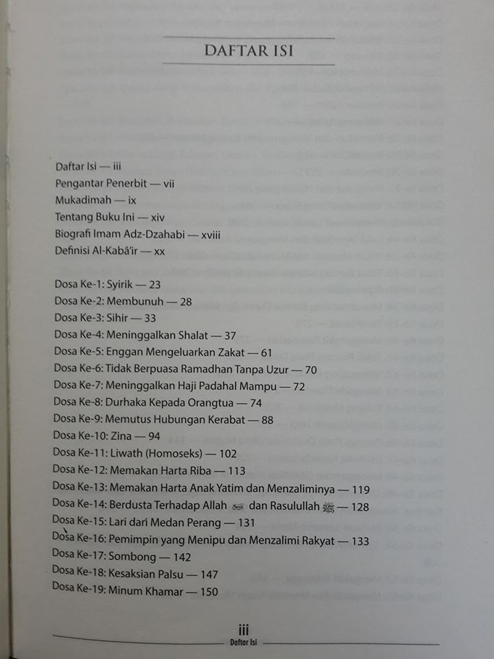 Buku Al-Kabair Dosa Dosa Besar Daftar Isi