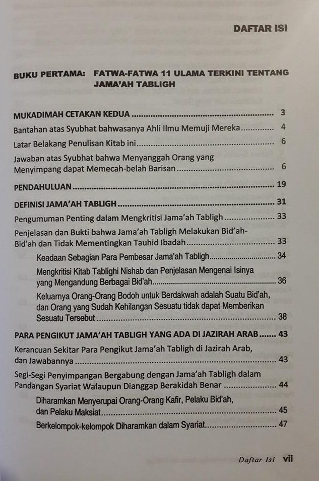 Buku Koreksi Tuntas Terhadap Jamaah Tabligh Daftar Isi