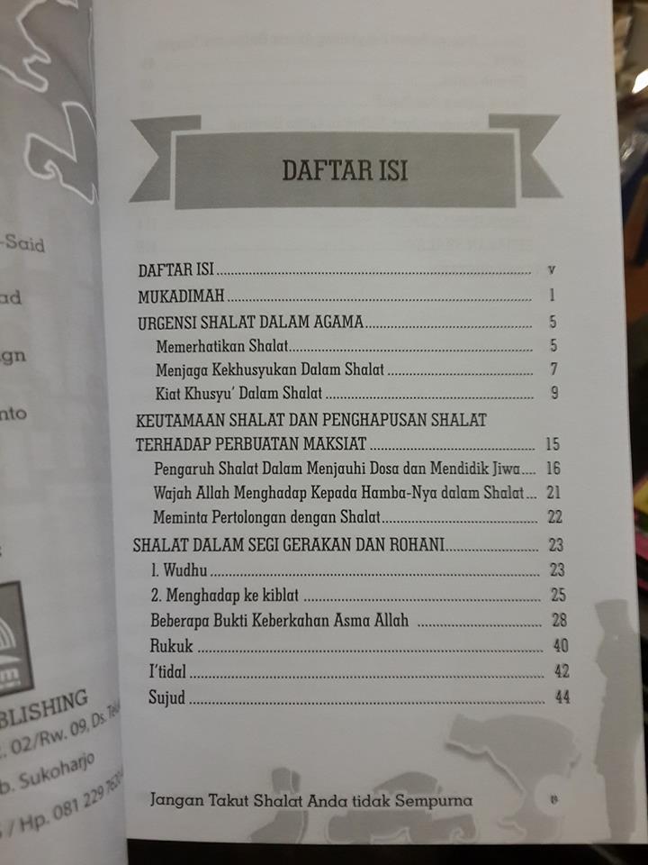 Buku Jangan Takut Shalat Anda Tidak Sempurna Daftar Isi