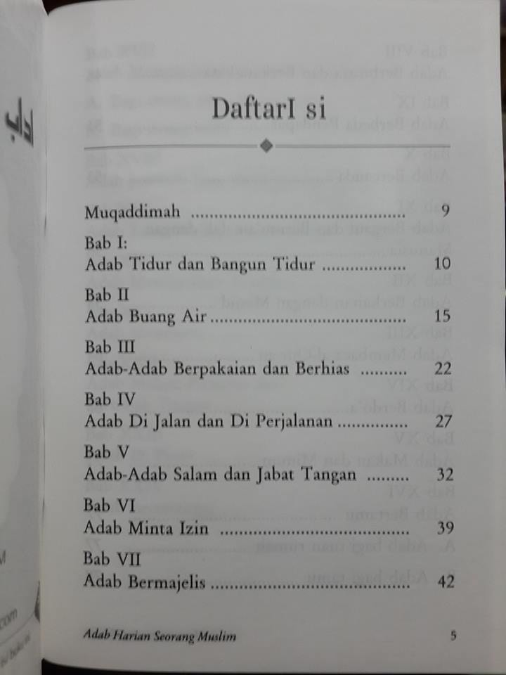 Buku Saku Tuntunan Praktis Adab Harian Muslim Daftar Isi