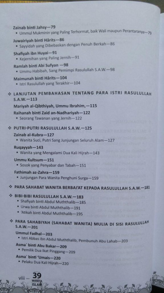 Buku Biografi 39 Tokoh Wanita Pengukir Sejarah Islam isi 