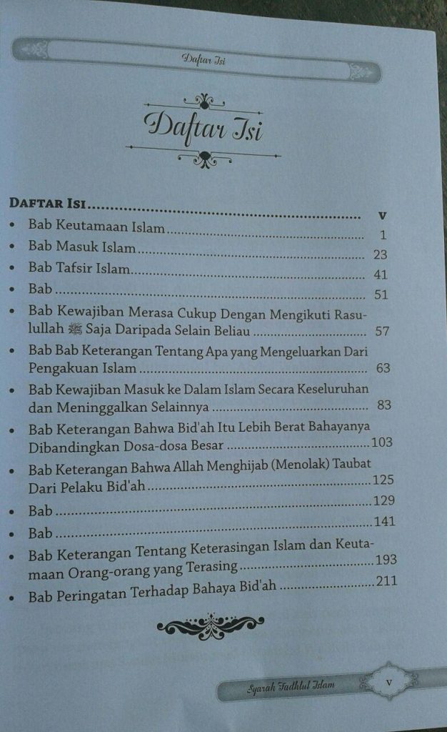 Buku Syarah Fadhlul Islam Kesempurnaan & Keagungan Islam isi