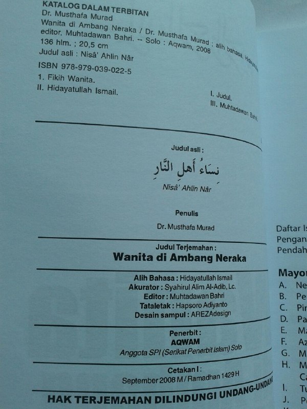 Buku Wanita Di Ambang Neraka isi 2