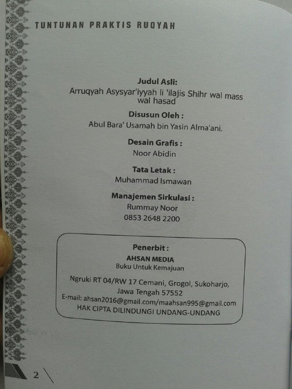Buku Saku Tuntunan Praktis Ruqyah Sesuai Al-Qur'an & As-Sunnah isi 3