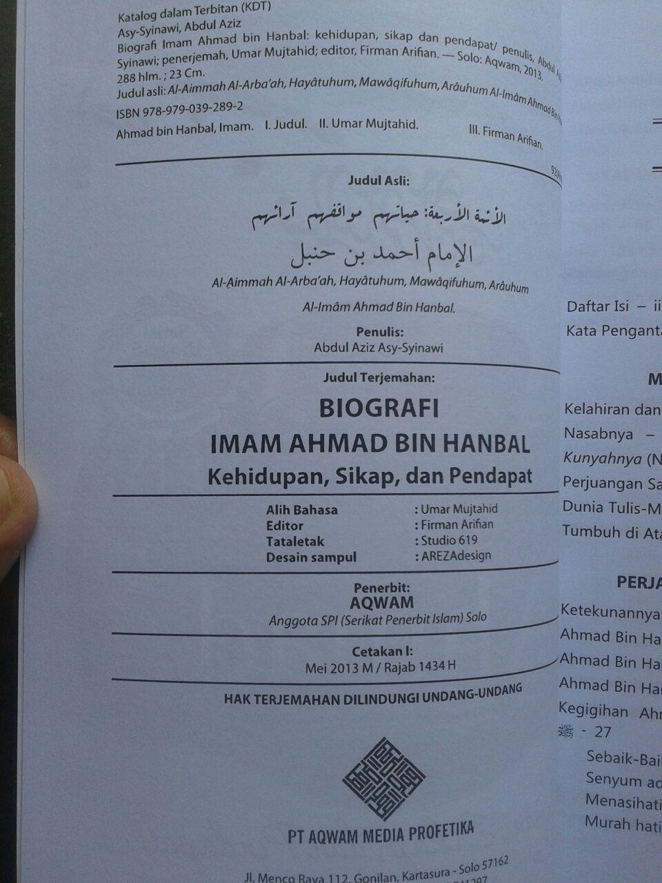 Buku Biografi Imam Ahmad Kehidupan Sikap Dan Pendapatnya isi 4