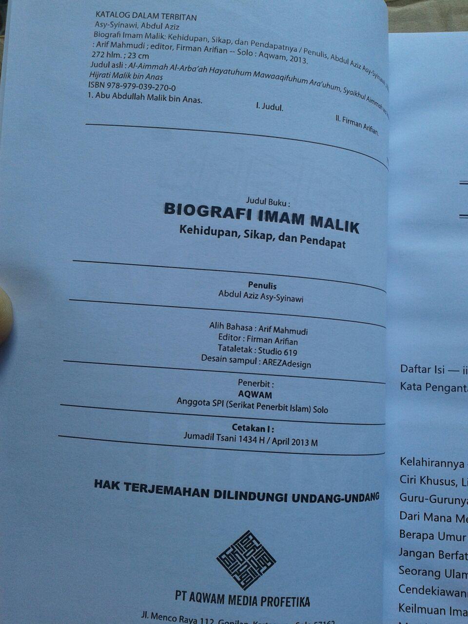 Buku Biografi Imam Malik isi 4