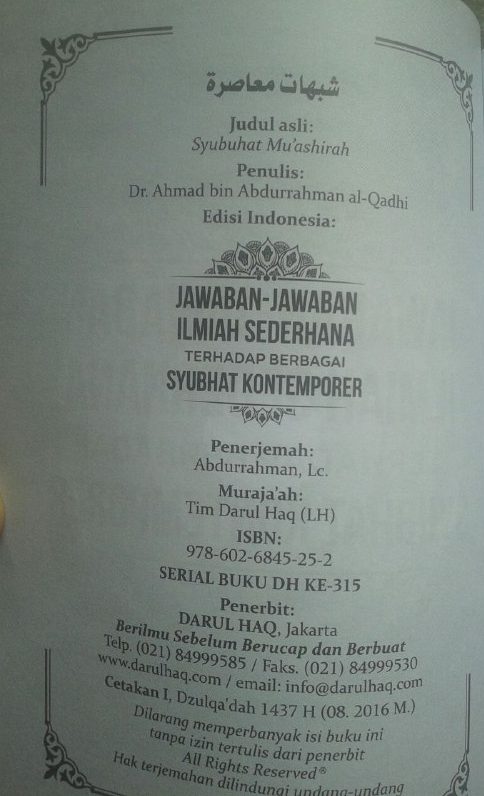 Buku Jawaban-Jawaban Ilmiah Sederhana Terhadap Syubhat Kontemporer isi