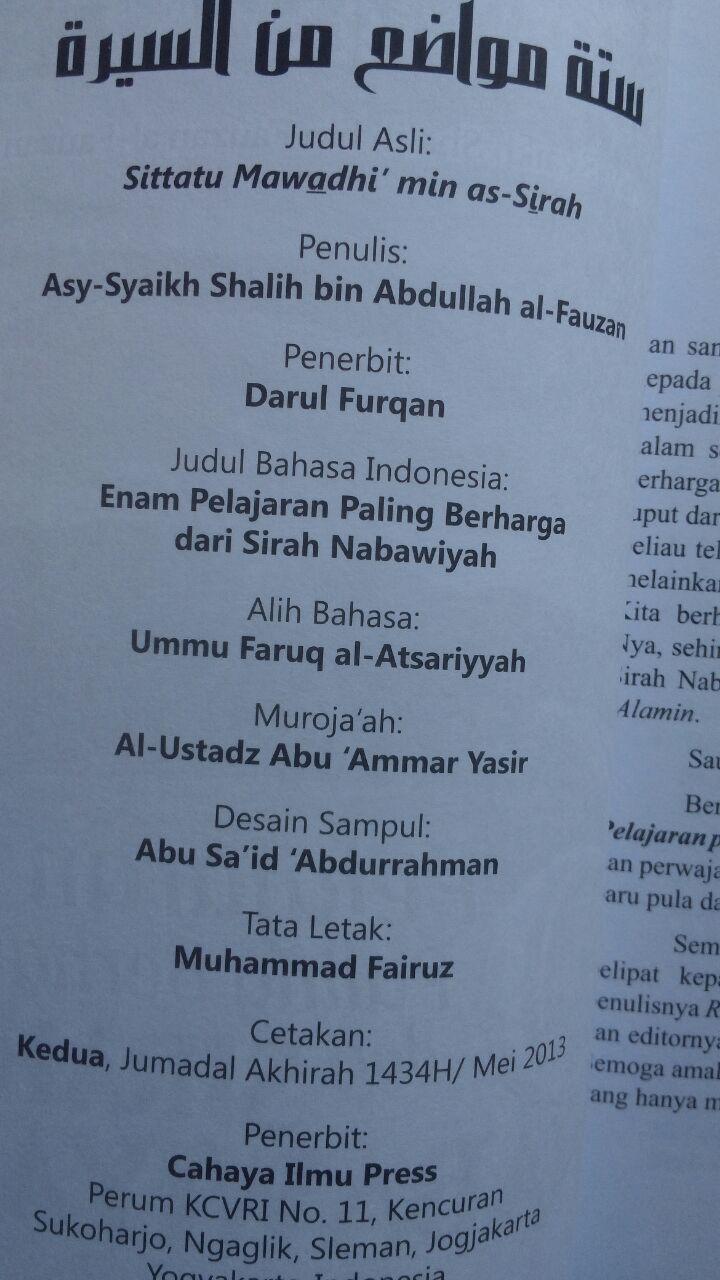 BK2794 Buku 6 Pelajaran Paling Berharga Dari Sirah Nabawiyah 35.000 15% 29.750 Cahaya Ilmu Press isi 5