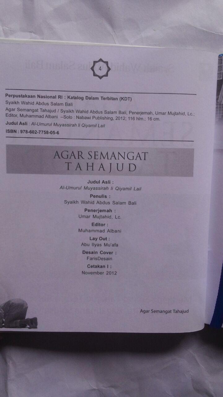 Buku Agar Semangat Tahajud Bagaimana Solusinya 25.000 15% 21.250 Nabawi Publishing Syaikh Wahid Abdus Salam Bali isi 2