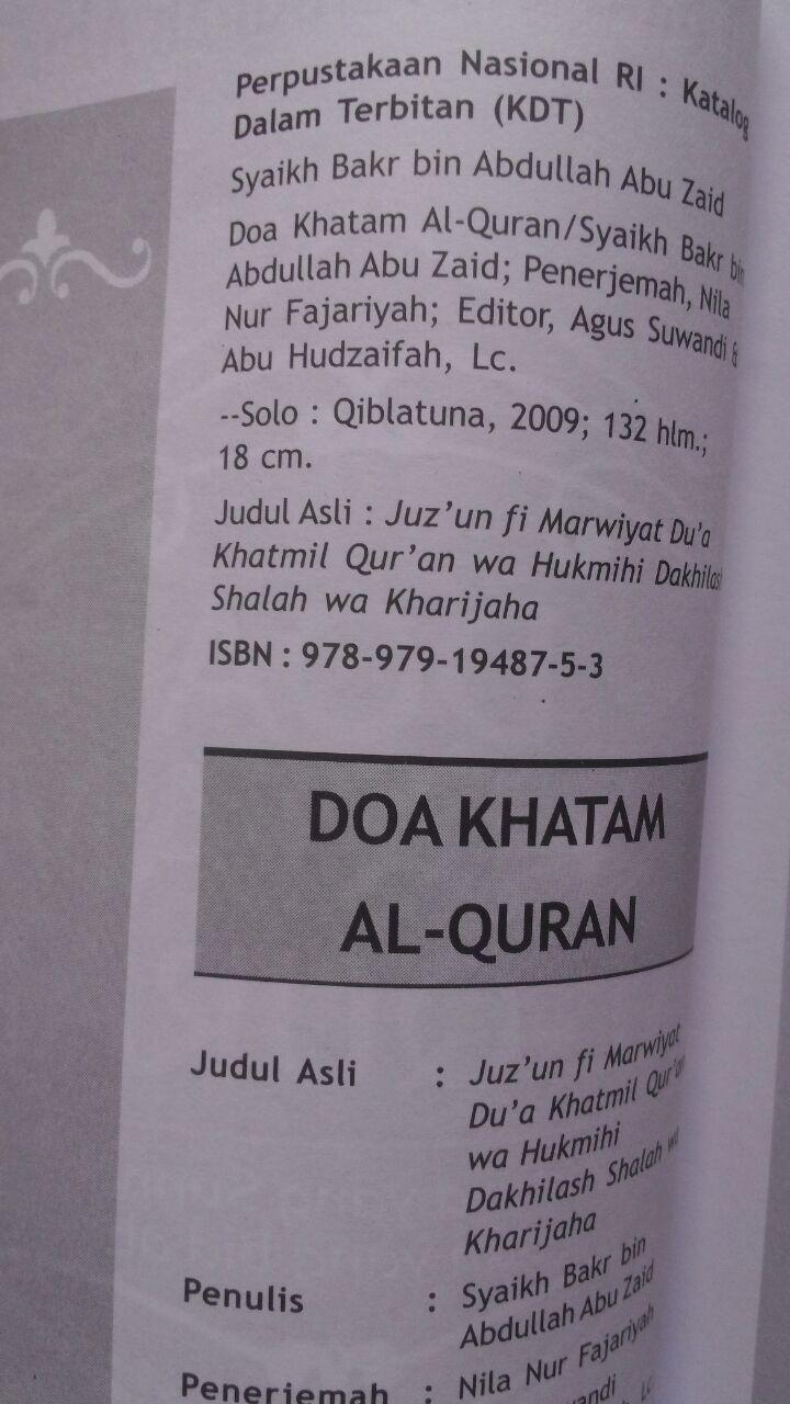 Buku Doa Khatam Al-Quran Antara Sunnah Dan Bidah 18.500 15% 15.725 Qiblatuna Syaikh Bakr Bin Abdullah Abu Zaid isi 3