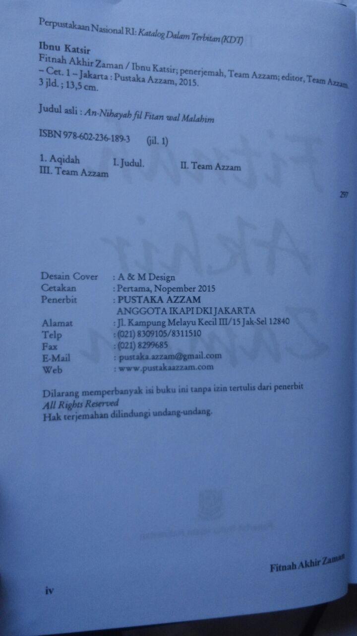 Buku Fitnah Akhir Zaman 1 Set 3 Jilid 441.000 20% 352.800 Pustaka Azzam isi 5