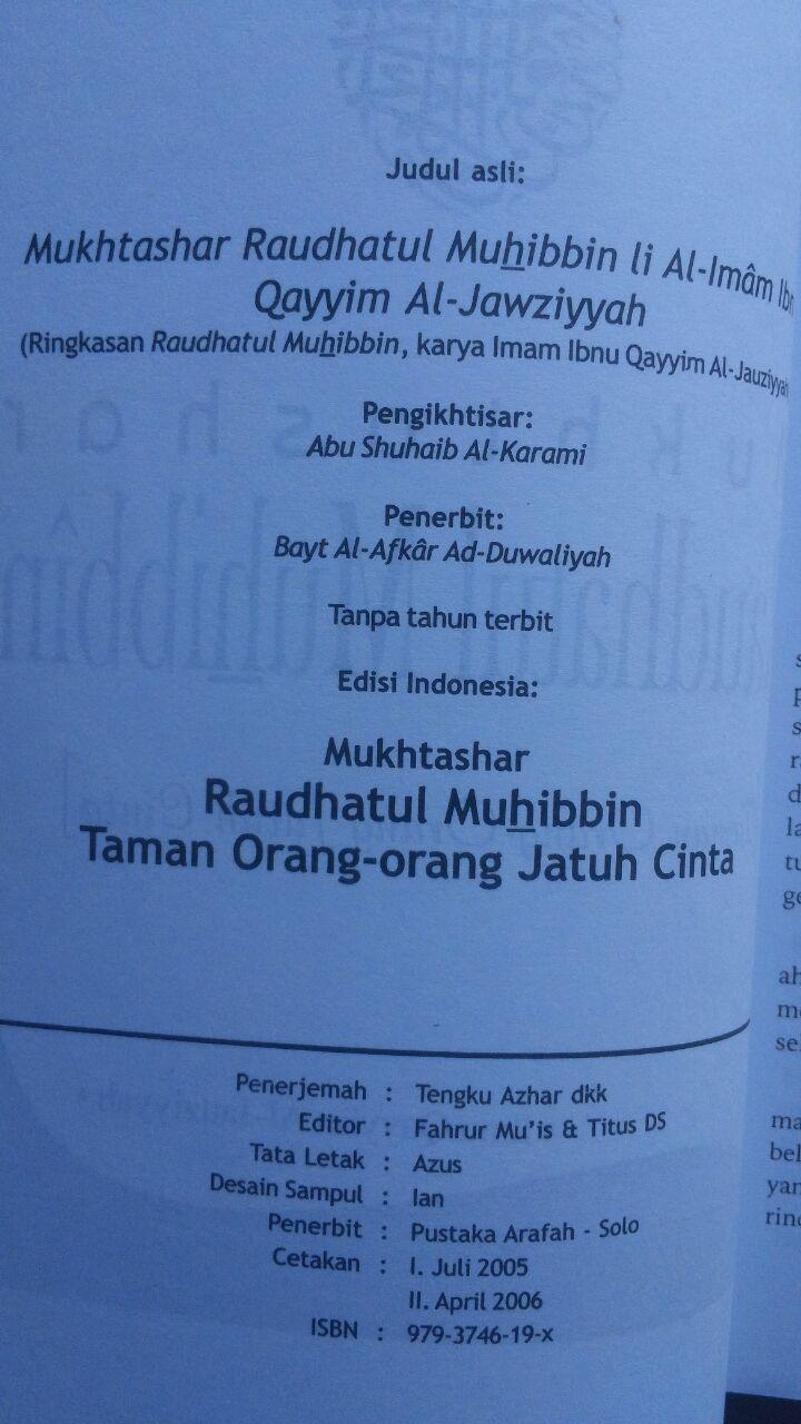 Buku Mukhtashar Raudhatul Muhibbin Taman Orang Jatuh Cinta 29.000 15% 24.650 Pustaka Arafah Ibnu Qayyim Al-Jauziyyah isi 4