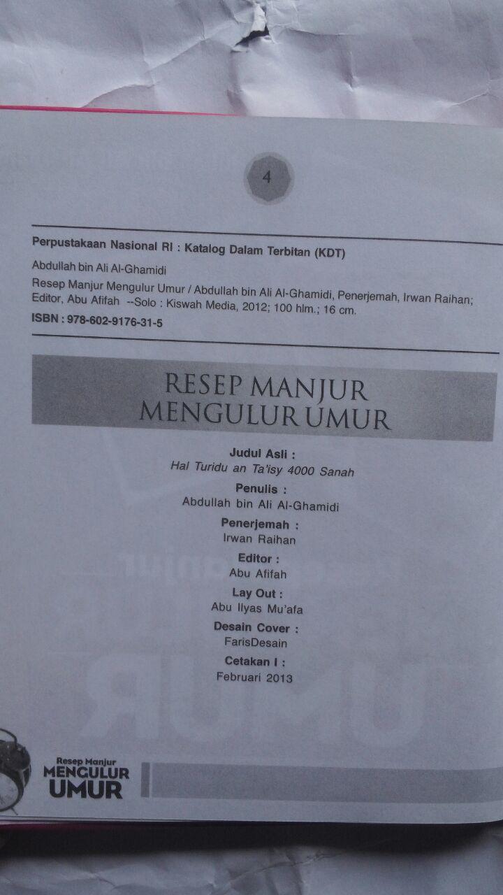 Buku Resep Manjur Mengulur Umur 21.000 15% 17.850 Kiswah Media Abdullah bin Ali Al-Ghamidi isi 2