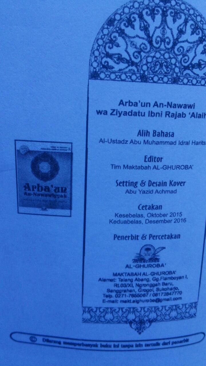 Buku Saku Arba'un An-Nawawiyyah Wa Ziyadatu Ibni Rajab 10.000 15% 8.500 Maktabah Al-Ghuroba' Imam An-Nawawi Imam Ibnu Rajab Al-Hambali isi 3