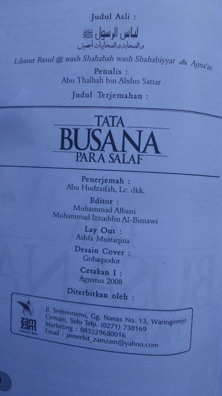 Buku Tata Busana Para Salaf 39.500 15% 33.575 Zam Zam Abu Thalhah bin Abdus Sattar isi 3
