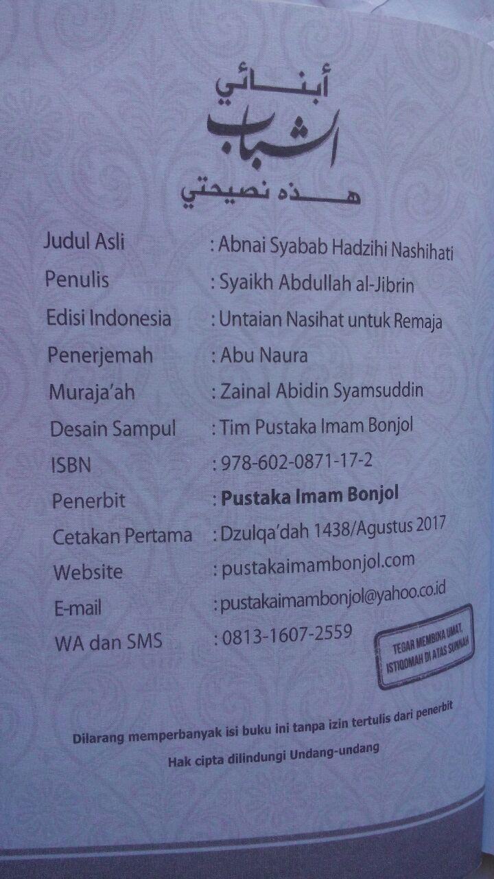 Buku Untaian Nasihat Untuk Remaja 5.000 15% 4.250 Pustaka Imam Bonjol isi